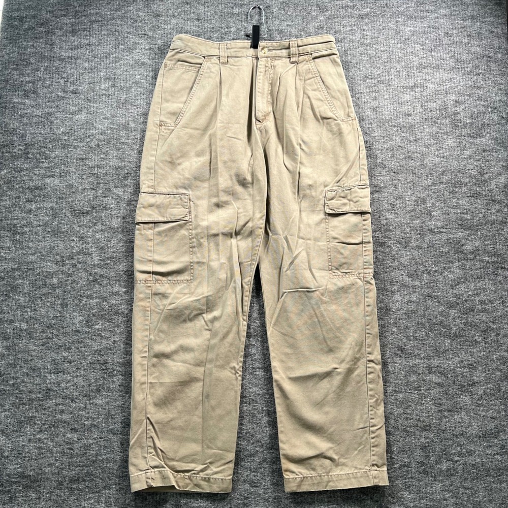 Columbia Sportswear Mens 32 Tan Cotton Canvas Pleated Cargo Pants Straight Leg